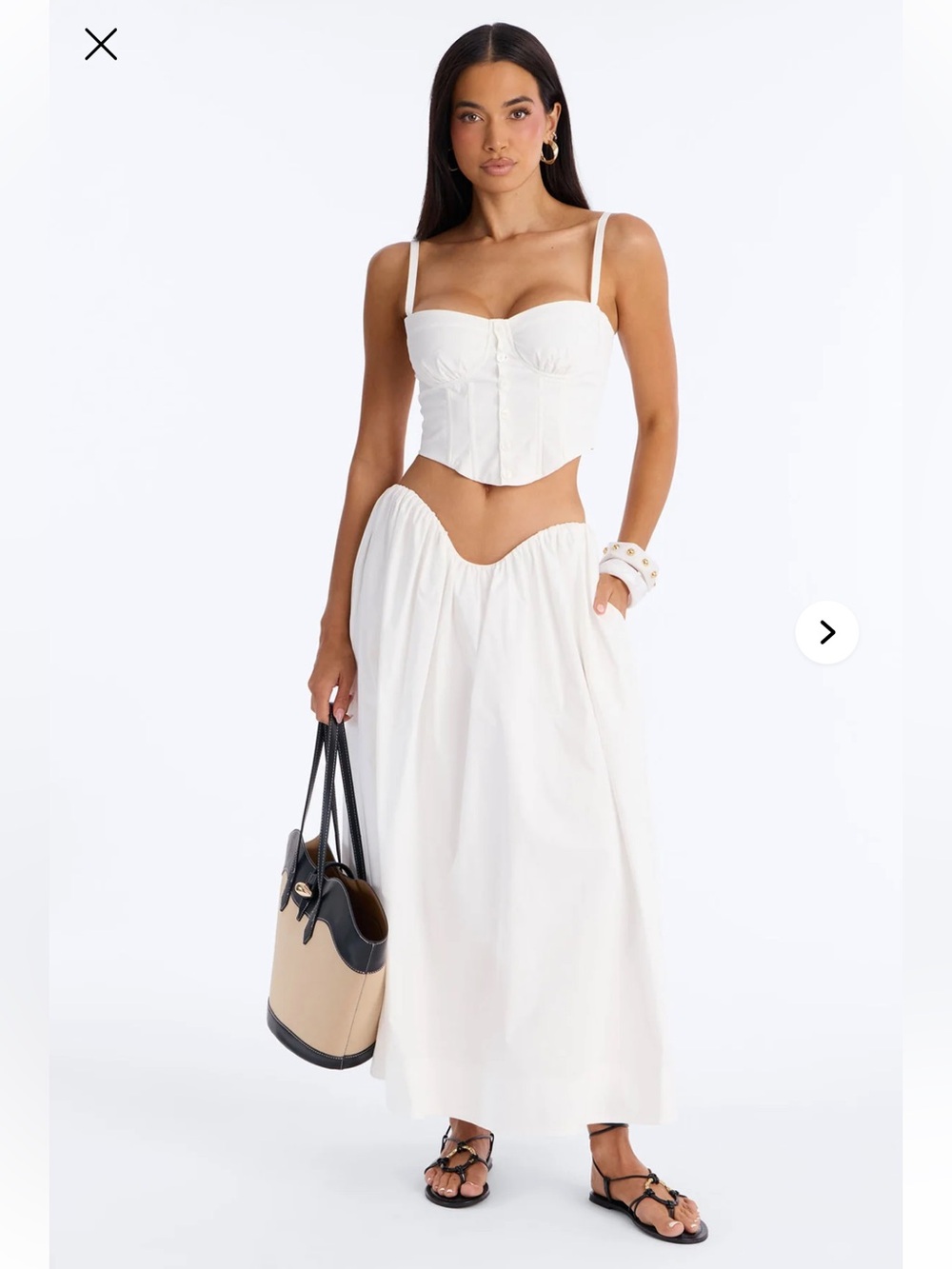 Fashion Nova Sunshine Poplin Midi Skirt Set in White